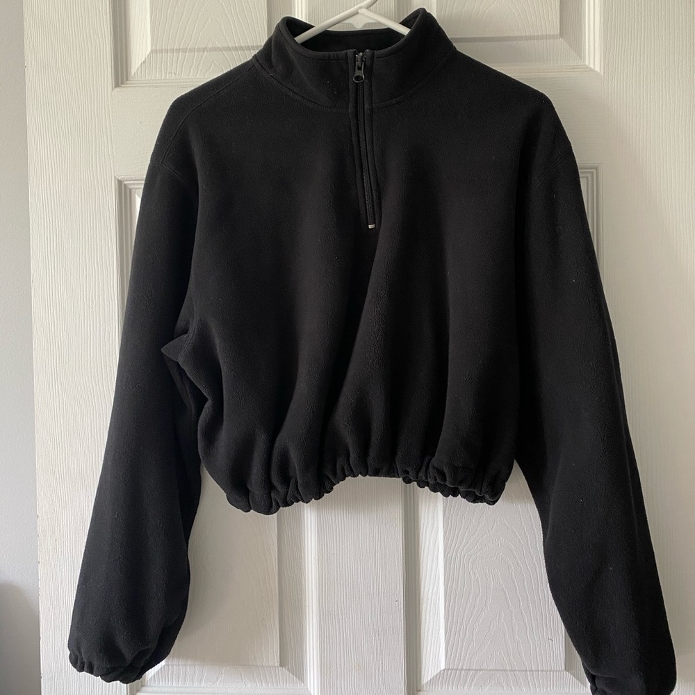Reworked black 1/4 zip sweatshirt